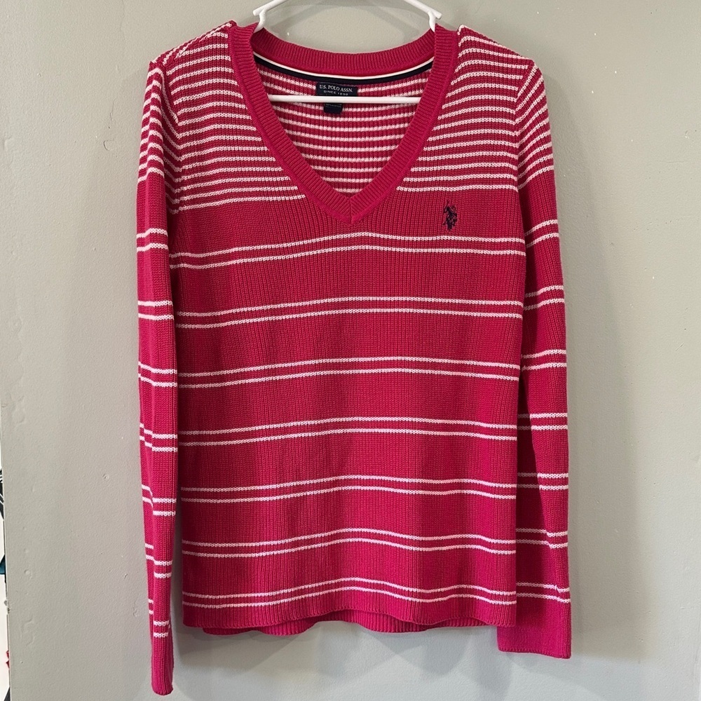 U.S. Polo Assn. Red and White Striped Sweater size L